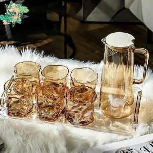 Bộ Bình Ly Thủy Tinh Vân Đá 1 Bình 6 Ly Kèm Khay – Quà Tặng Cao Cấp - góc ảnh 1