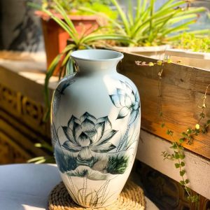 Bình Hoa Gốm Sứ Men Vân Đá Vẽ Họa Tiết Kèm Hộp Quà - góc ảnh 6