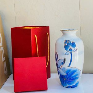 Bình Hoa Gốm Sứ Men Vân Đá Vẽ Họa Tiết Kèm Hộp Quà - góc ảnh 4
