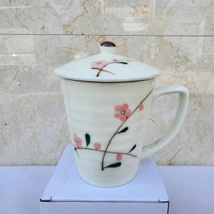 Cốc Sứ Có Nắp Họa Tiết Hoa Lá – Quà Tặng In Logo - góc ảnh 5