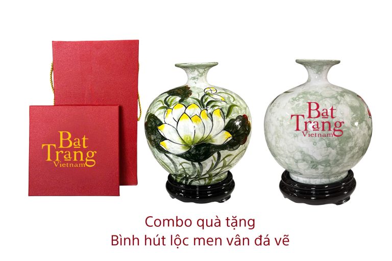 Bình Hút Lộc Men Vân Đá Vẽ Bát Tràng Kèm Hộp Quà - ảnh xem nhanh