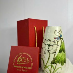Bình Hoa Gốm Sứ Men Vân Đá Vẽ Họa Tiết Kèm Hộp Quà - góc ảnh 1