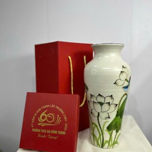 Bình Hoa Gốm Sứ Men Vân Đá Vẽ Họa Tiết Kèm Hộp Quà - góc ảnh 7