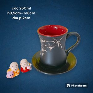 Cốc sứ họa tiết tre 250ml kèm đĩa – Cốc quà tặng nhiều màu - góc ảnh 1