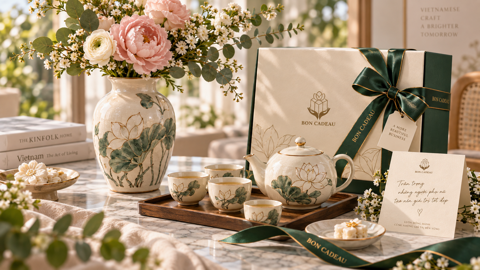 Quà tặng gốm sứ Bát Tràng cao cấp dành cho đối tác nữ Bon Cadeau