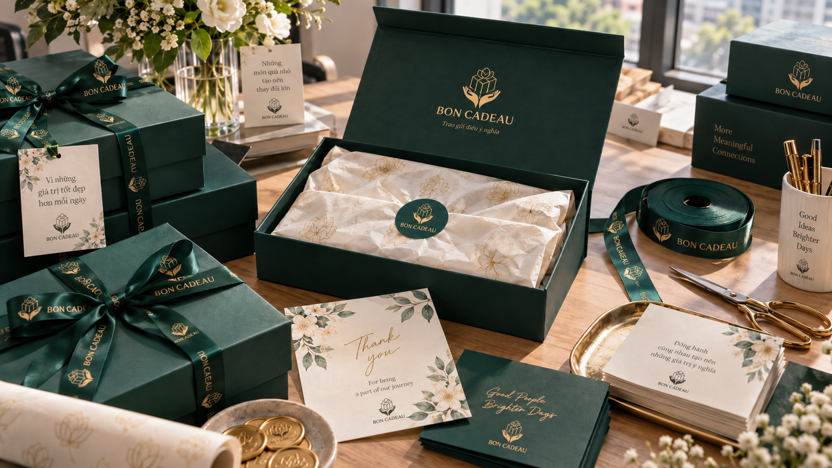Đóng gói và hoàn thiện quà tặng doanh nghiệp Bon Cadeau