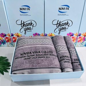 Bộ Khăn Cotton Quà Tặng Doanh Nghiệp Thêu Logo Kèm Hộp - góc ảnh 2