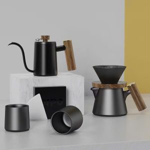 Bộ pha cà phê Pour Over cao cấp – Set quà tặng cà phê đen vân gỗ - góc ảnh 4